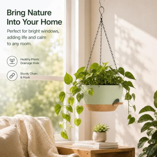 12 Inch Self Watering Hanging Planters 2 Pack, Green Brown - Image 6
