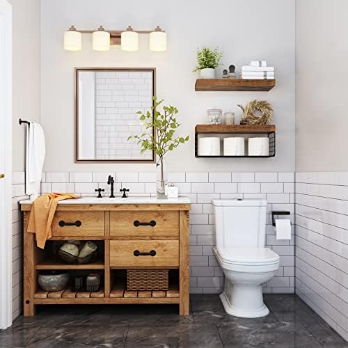 QEEIG Bathroom Shelves Over Toilet Wall Mounted (Brown, Set of 2, 15.7") - Image 2