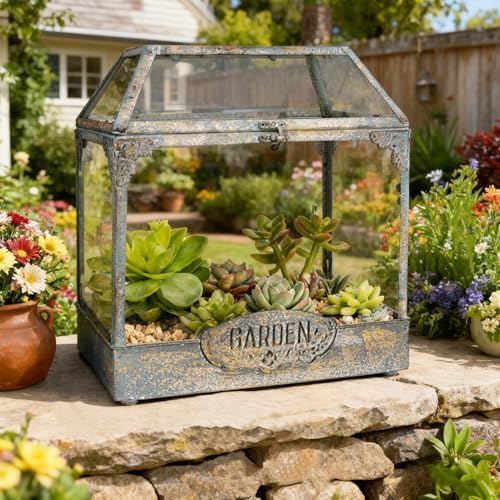 Vintage Large House-Shape Glass Terrarium with Lid, Geometric Greenhouse - Style Planter for Ferns, Succulents, Air Plants, Handmade Indoor Tabletop Decor (Terrarium Only) - Image 3
