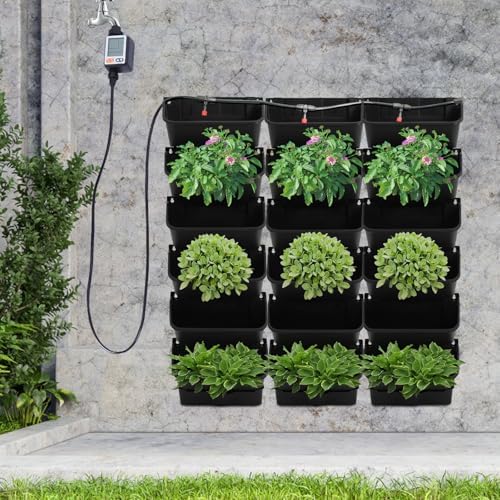Self-Watering Wall-Mounted Planter Vertical Wall Planter with 18 Pots Wall Mounted Plastic Plant Grow Pots Vertical Living Green Wall Wall Garden for Home (Black) - Image 6