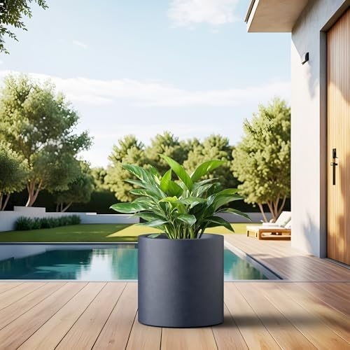 Kante 12.6" Cone-Style Concrete Planter, Round Garden Pot with Drainage System for Indoor Outdoor Use, Suitable for Flower, Trees, Succulents, Charcoal - Image 6