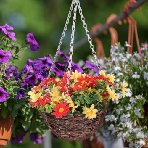 Rattan Hanging Basket Gardening Planter, Handmade Woven Willow Flower Pot with Chain, Natural Seagrass Wall Hanging Basket for Indoor Outdoor Balcony Garden Porch Decor, Stylish Group Planting，Large - Image 5