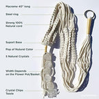 Joyfulmuze White Crystal Macrame Planters Indoor, Plant Hangers for Wall and Ceiling, 5 Natural Clear Quarts Stones, Bohemian Apartment Craft, Gift for Her, Bedroom Office and Home Decoration - Image 6