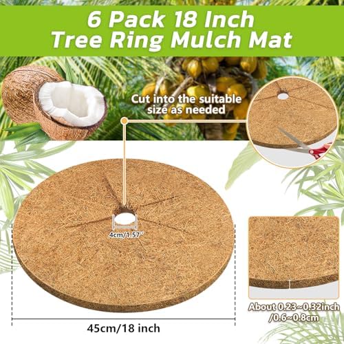 Legigo 6 Pack Coconut Fiber Mulch Ring Tree Plant Protector Mat, 18 Inch - Image 2