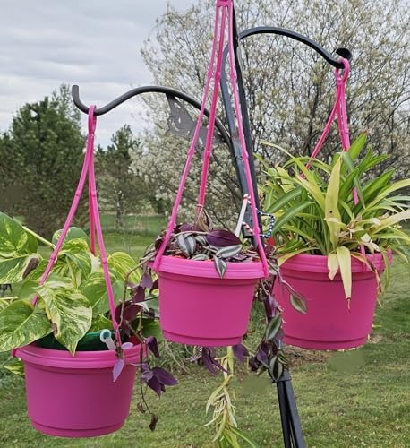 7in Pot and Hangers Pink Plastic Flower Pot Set of 5 - Image 6