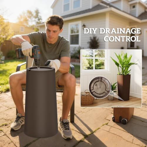 Outsunny 29 Inch Tall Planters for Outdoor Plants Set of 2, Brown - Image 7