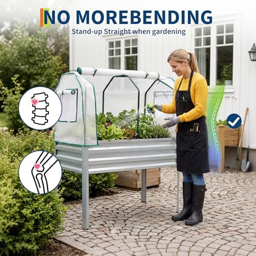 Raised Garden Bed with Cover, Galvanized Metal Elevated Planter Box with Legs, Raised Planter Box for Backyard, Patio, Balcony, 48x24x56 in, Silver - Image 6