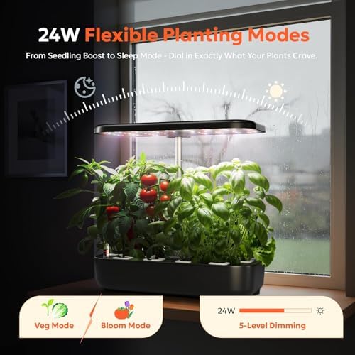 owltron Hydroponics Growing System Kit, 12 Pods Indoor Herb Garden with 24W LED Grow Light Full Spectrum, Planting Height Up to 20", Quiet Water Pump, Indoor Gardening for Gifts, Kitchen, Black - Image 3