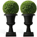 YOXIER 2/4 Pieces 20 Inch Tall Plastic Urn, Classic Round Flower Pots, Elegant Front Porch Decor, Large Planters for Outdoor Plants, Artificial Yard Greenery, Entryway Display Black 2 PCS by YOXIER