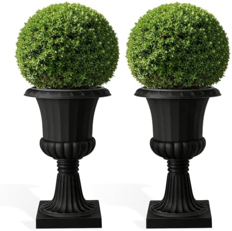 2/4 Pack 19.7 Inch Classic Pedestal Urn Planter, Lightweight PP Plastic Decorative Flower Pot for Patio Porch Wedding Indoor & Outdoor Decor Black 2 - Image 4