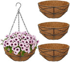 4 Pack 10 inch Metal Hanging Baskets for Plants Outdoor Metal Wire Hanging Basket Planter with Coco Fiber Liners Flower Pots for Home Porch Garden Patio, Diamond-Shaped by NatureCrafted