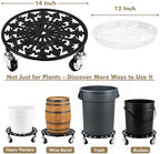 2 Pack Plant Caddy with Wheels 14 Inch Rolling Plant Stand for Large Plants Heavy Duty Plant Rollers Metal Plant Dolly Rustproof Planter Stand Wrought Iron Plant Stands Flower Cart Indoor Outdoor - Image 3