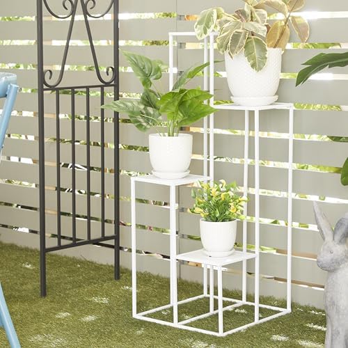 Deco 79 Porcelain Ceramic Geometric Indoor Outdoor Planter Small Planter Pot with Attached Saucer, Set of 3 Planters 8", 6", 5" H, White - Image 5
