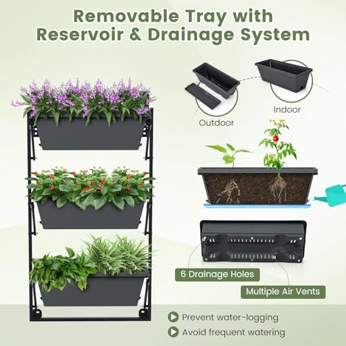 GIANTEX 3-Tier Vertical Railing Planter, Adjustable Hanging Planter Boxes - Image 6