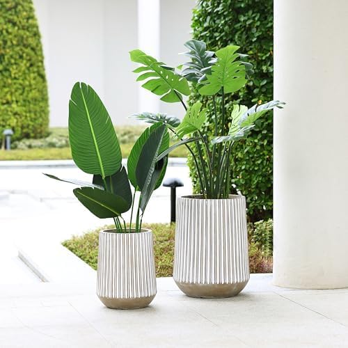 LuxenHome 16.1" H Concrete Tall Planter, Large Outdoor Indoor Plant Pot - Image 3