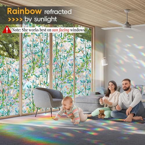 Leafy Rainbow Window Privacy Film, Stained Glass Cling, 47.2" * 78.7 " - Image 2