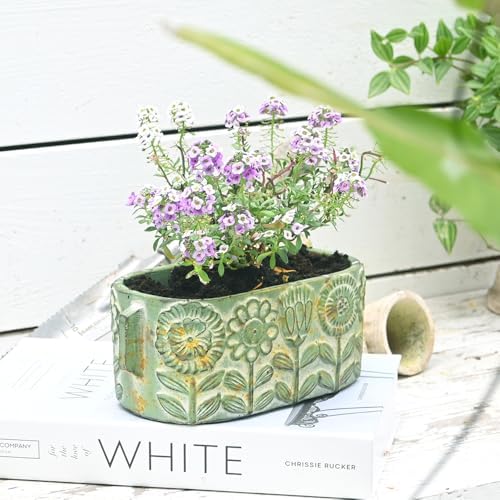 8 inch Green Pots Planters Indoor Plants Succulent Pots Rectangle Window Box Cactus Plant Containers for Home Decor(No Drainage) by Unknown