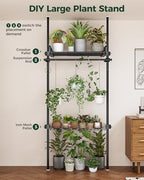 Bamworld Tension Rod Plant Stand Adjustable Hanging Plant Shelf Indoor - Image 3