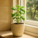 Ceramic Planter Pot with Drainage Hole, Modern Textured Indoor Plant Pot, Decorative Cream Ceramic Planter for Succulents, Herbs & Small Plants, Minimalist Stoneware Flower Pot for Home Decor Set of 2 - Image 5