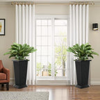 FENCY Set of 2 Tall Planters for Outdoor Plants, Black Ribbed - Image 6