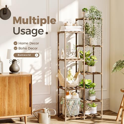 Bamworld Plant Stand Indoor Outdoor 9 Tier Tall Large Wood Plant Shelf - Image 3