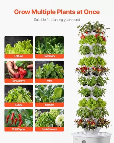 VEVOR Hydroponic Tower, 50 Pods 10 Tiers Hydroponics Growing System Kit with App Control & Casters, Vertical Home Garden with 20L Water Tank & Pump, Planter for Indoor Herbs, Fruits and Vegetables - Image 6