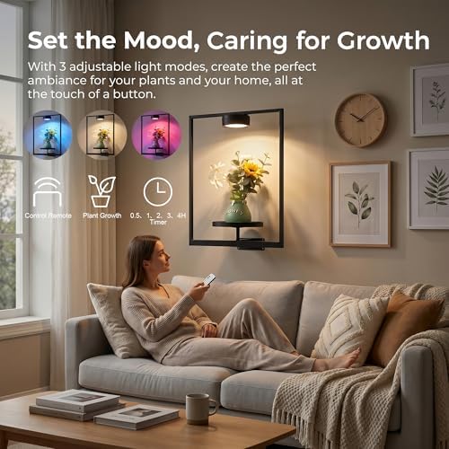 2 Pcs Wall Plant Holder with Grow Light, Plant Picture Frame Holder Indoor - Image 2