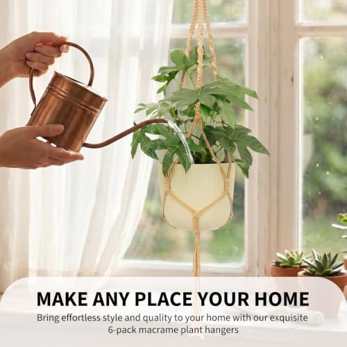 Boho Macrame Plant Hangers Set (6-Pack) - Neutral-White - Image 6