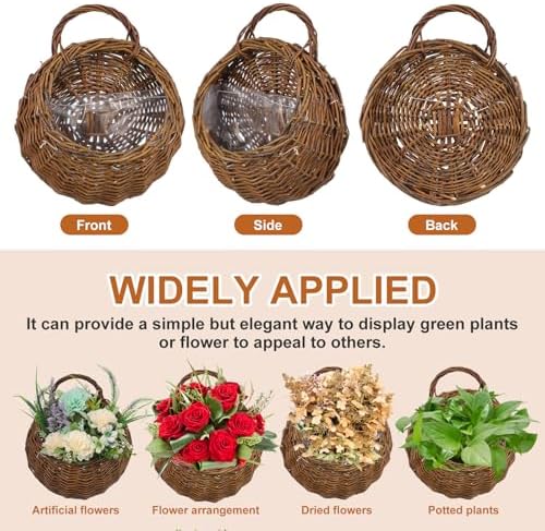 2pcs Handmade Wicker Hanging Flower Basket Set with Liners for Plants - Image 5