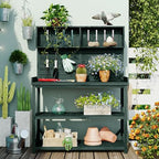 Solid Fir Wood Potting Bench - Outdoor Garden Workstation with 4-Tier Shelves, Side Hooks & Anti-Tipping Safety Device (Forest Green, Standard) by Unknown