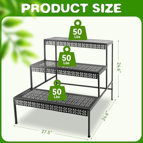 3 Tier Metal Plant Stand, Ladder Flower Pot Holder Plant Stands - Image 2