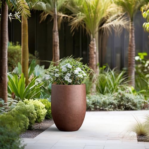 Kante Large Round Bullet Rusty Concrete Planter 21.7" Tall, Outdoor - Image 3