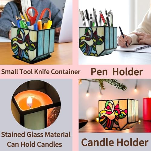 Stained Glass Cat Pot with Drainage,Cute Planters for Indoor Plants,Decorative Flower Pots,Gifts for Plant Lovers,4.6x3x5.15 in - Image 2