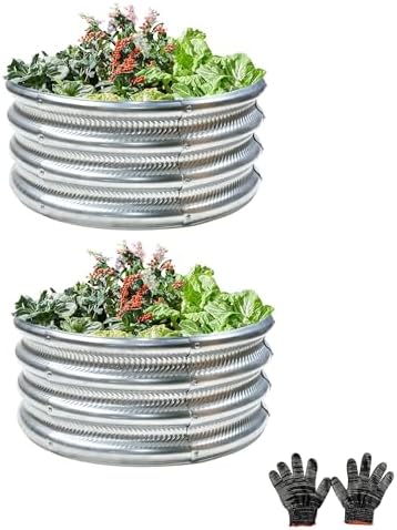 Gartist 2 Pcs 2x2X1 FT Round Galvanized Raised Garden Bed Kit, Silver Outdoor Planter Garden Bed, Metal Raised Box for Vegetables, Fruits, Flowers & Herbs by Gartist