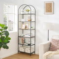 Homhedy 6-Tier Tall Black Bookshelf, Arched Bookcase with Glass Shelves by Homhedy