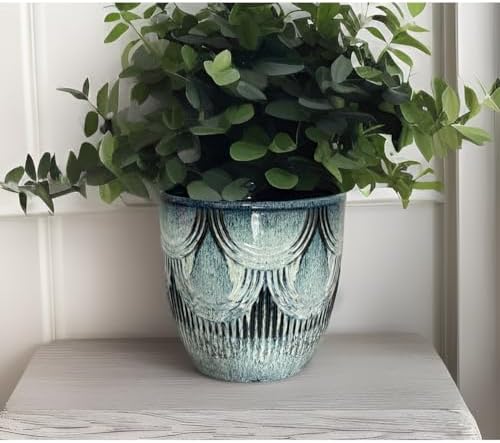 Plant Pots Indoor, Ceramic Planter, 6in Plant Pot, Plant Pots with Drainage Holes and Saucers, Flower Pots for Indoor Plants, Reactive Glaze Blue - Image 6