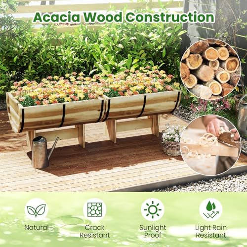 Giantex Set of 2 Half Barrel Raised Garden Bed, Acacia Wood Planter Box for Flower Vegetable Fruit, Outdoor Indoor Plant Pot with Legs for Garden Decoration, 18"x12"x11.5" - Image 2