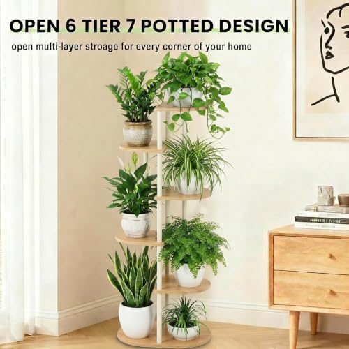 Tiered Plant Stand Indoor, Tall 6 Tier 7 Potted Wooden Plant Shelf for Multiple Flower Plants, Multi Corner Metal Plant Holder Indoor for Patio Garden Patent Design Living Room Balcony Bedroom, White - Image 6