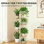 Tiered Plant Stand Indoor, Tall 6 Tier 7 Potted Wooden Plant Shelf for Multiple Flower Plants, Multi Corner Metal Plant Holder Indoor for Patio Garden Patent Design Living Room Balcony Bedroom, White - Image 6