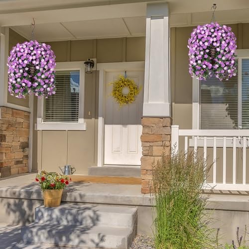 HyeFlora Artificial Fake Hanging Flowers with Basket for Outdoor Decoration,UV Resistant Faux Silk Daisy Flowers Light Fuchsia Orchid Vines in Planter Realistic Hanging Baskets for Home Porch Garden - Image 6