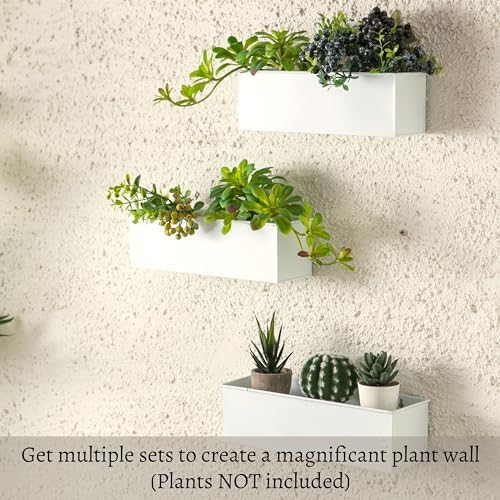 LaLaGreen Wall Planter (16 in, 3 Pack) White Metal Rectangular Succulent - Image 4