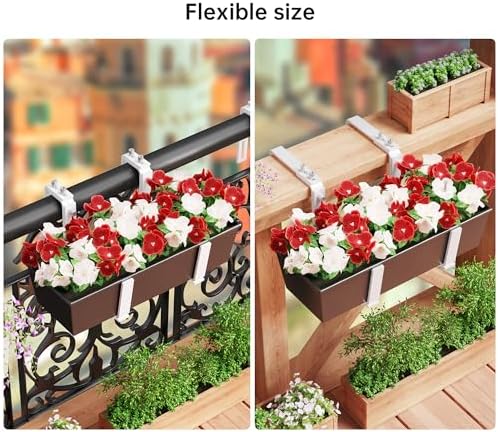 Y&M 2 Pcs Deck Railing Adjustable Planter Box Brackets (6 to 12.5 in), Universal Heavy Duty Iron Flower Box Brackets Wall Mounting Hooks for Fences, Patio, and Garden - White (Patent Registered) - Image 4