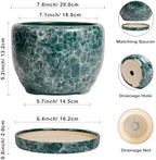 SQOWL 8 Inch Plant Pot - Ceramic Planter for Indoor Plants, Decorative Flower Pot with Drainage Hole and Saucer, Round Planter Outdoor, Room Patio Decor, Garden Gifts for Women, Green - Image 3