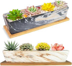 ARTKETTY Succulent Pots - Large Succulent Planters with Drainage Tray, Window Sill Planter, Long Rectangle Ceramic Pots for Indoor Cactus Plants Shallow Bonsai Window Box for Home Garden Decor by ARTKETTY