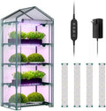 Indoor Greenhouse with Grow Lights, 4 Tier 27" L×19" W×62" H Mini Greenhouse with Zippered PVC Cover for Seed Starting Trays, Dimmable 2FT 60W Plant Light for Indoor Plants with Timer by Unknown