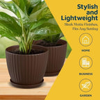 Brown 6-Inch Plant Pots with Drainage & Saucers 24 Pack, Indoor & Outdoor Planters for Houseplants, Herbs, and Flowers, Durable & Weatherproof Material, Stackable, Lightweight, Minimalist Design - Image 3