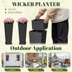 JUMMICO 23.5" Front Porch Resin Rattan Tall Planters 2 Pc, Inner&Outer Tray - Image 5