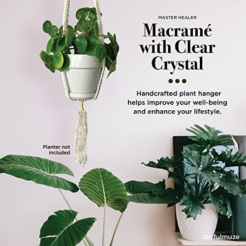 Joyfulmuze White Crystal Macrame Planters Indoor, Plant Hangers for Wall and Ceiling, 5 Natural Clear Quarts Stones, Bohemian Apartment Craft, Gift for Her, Bedroom Office and Home Decoration - Image 2