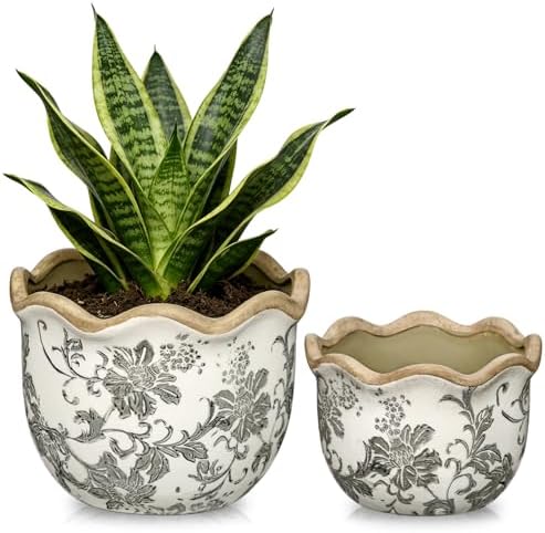 Hollyone 2 Pack Ceramic Planter Vintage Ceramic Pot 5.5 + 6.6inch Decorative Flower Plant Pot with Drainage Hole Crackle Glaze for ndoor Outdoor Tuscan Decor Home Living Room Garden Decor Blue Flower by Hollyone