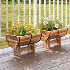 S AFSTAR 2 Pieces Acacia Wood Raised Garden Beds, Half-Barrel Planter Box with Legs, Drainage Gaps & Metal Bands, Rustic Plant Box Decorative Elevated Flower Pot for Indoor & Outdoor - Image 2